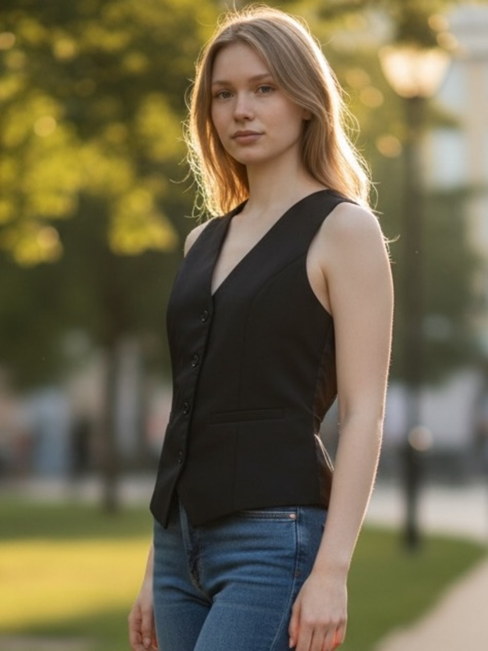 Classic Black Button-Front Vest